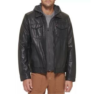 Faux Leather Hooded Levi’s Trucker Jacket - Lightly Used